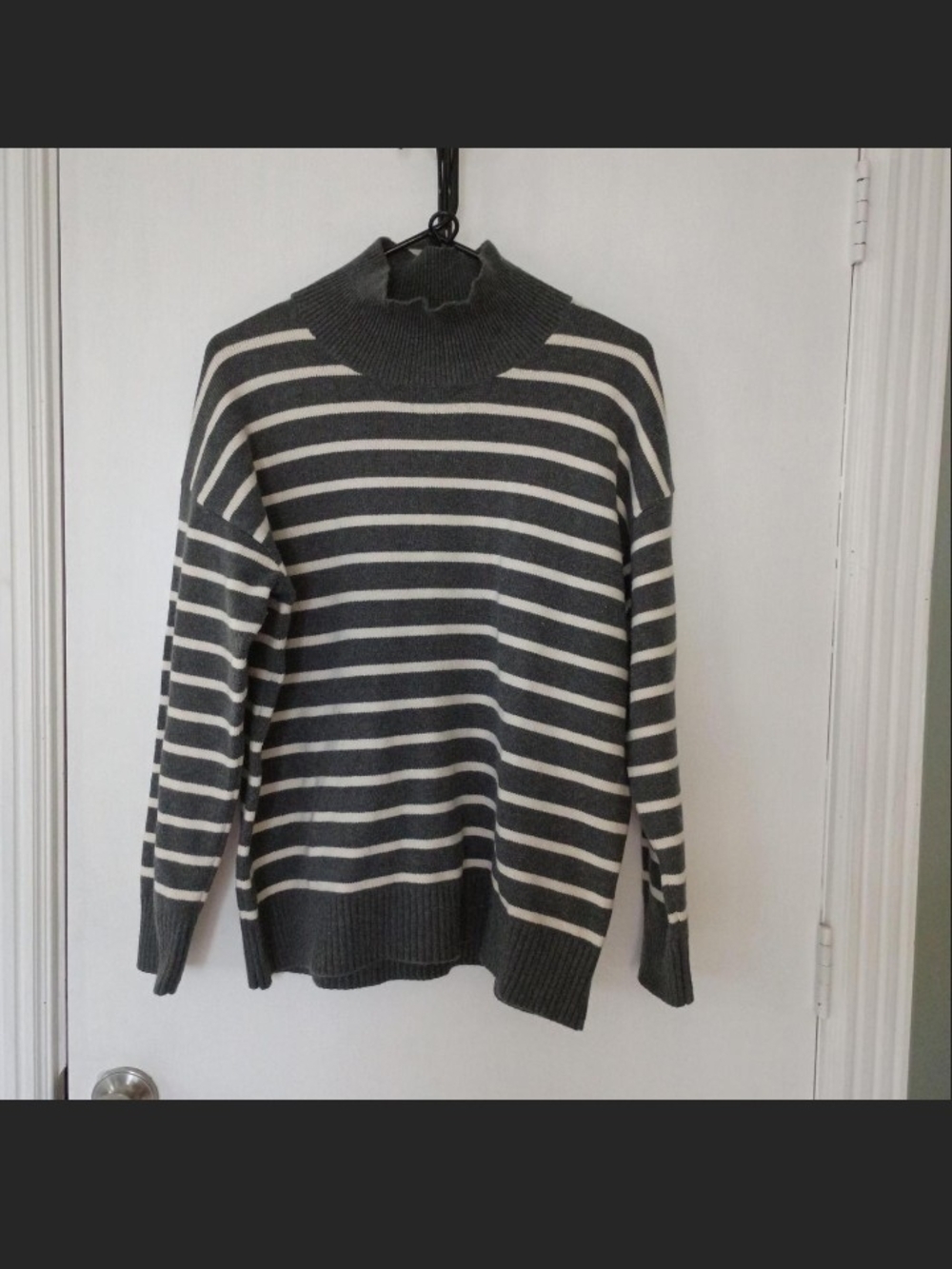 Banana Republic Gray and White Striped Mock neck Sweater